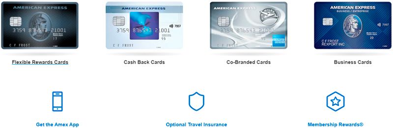 AMEX - screenshot of card options